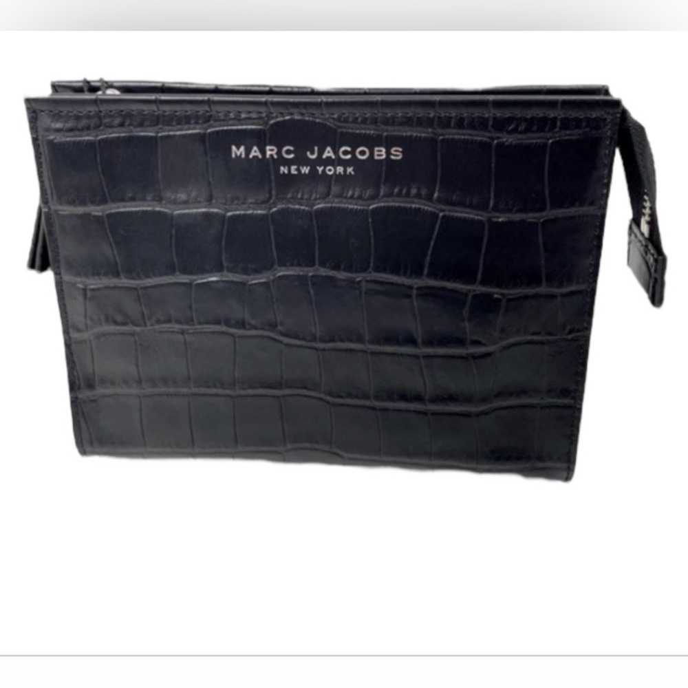Marc Jacobs Grind Croc-Embossed Leather Cosmetics Bag Black